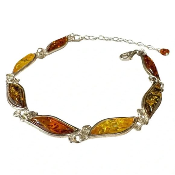 Tricolor Baltic Amber Sterling Silver Bracelet - Picture 6 of 7